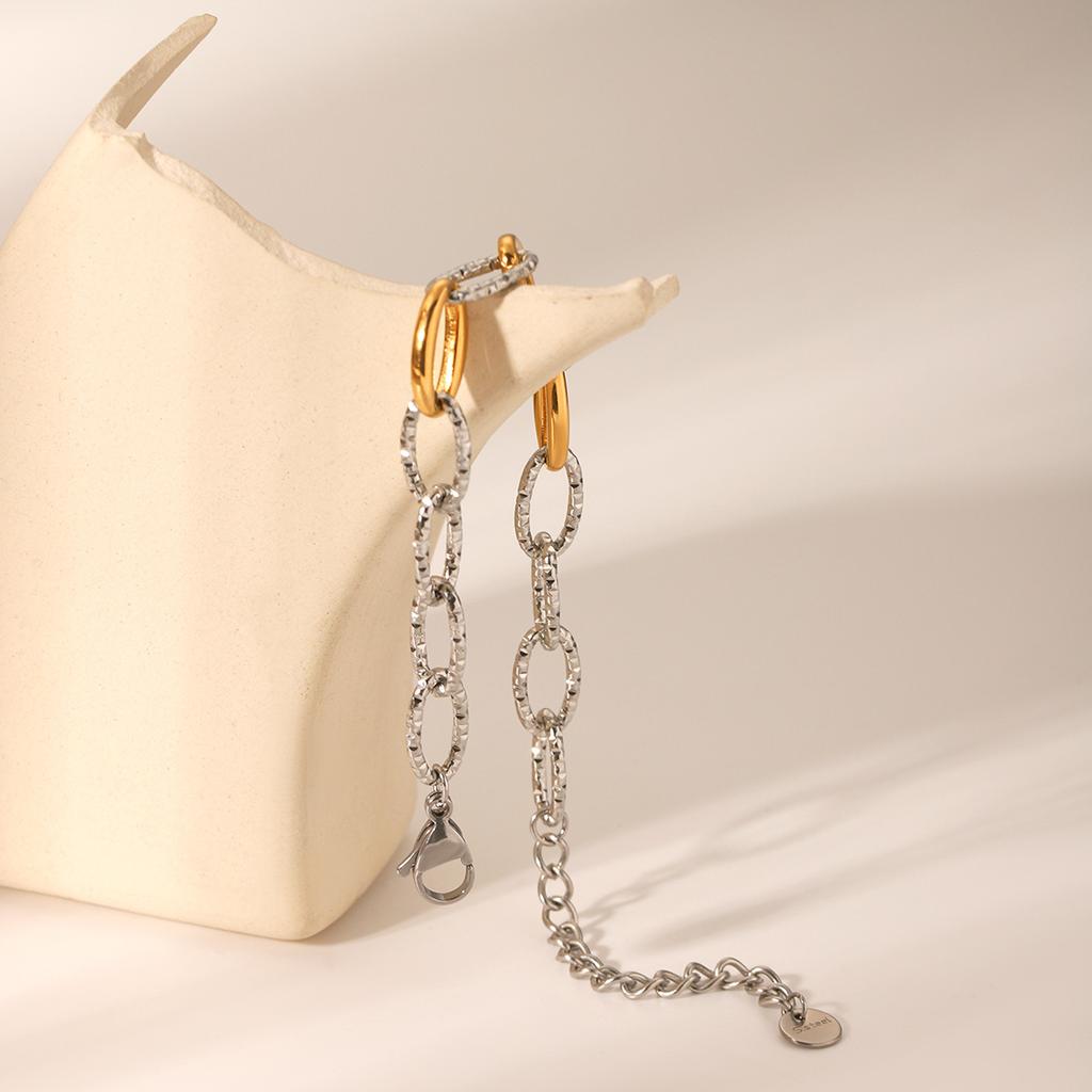 Gold and Silver Color-block O-Chain Bracelet for Women, Niche Design Hammered Titanium Steel Hand Jewelry