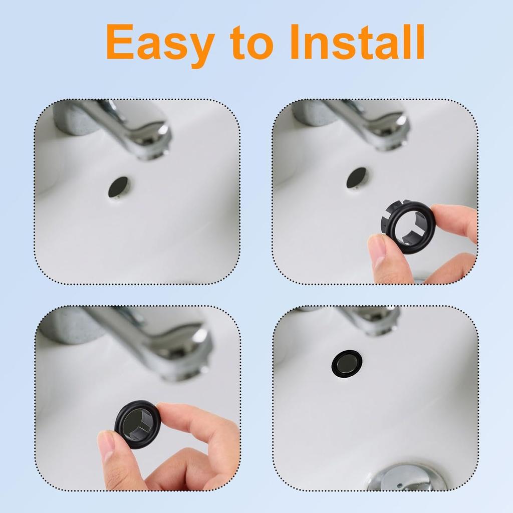 2pcs Sink Overflow Ring, Chrome Bathroom Sink Overflow Plugs Trim Seal Ring Universal Fit Drain Cover Hole Insert Cap for Basin Vanity & Kitchen