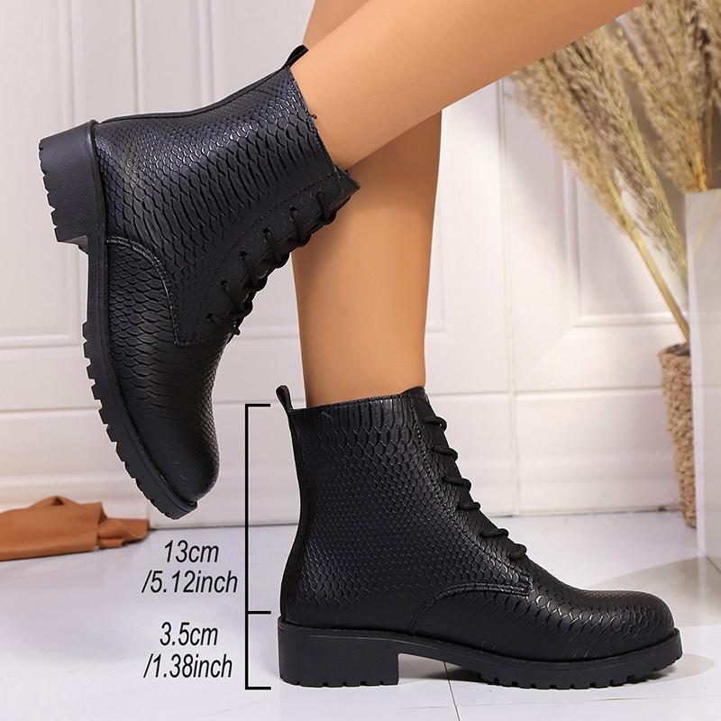 Lucyever Nadměrná velikost Podzimní Zimní Kotníkové Boty Dámské Šněrovací Nízké Podpatky Krátké Kotníkové Boty Mujer Černá PU Kůže Klasické Boty Žena