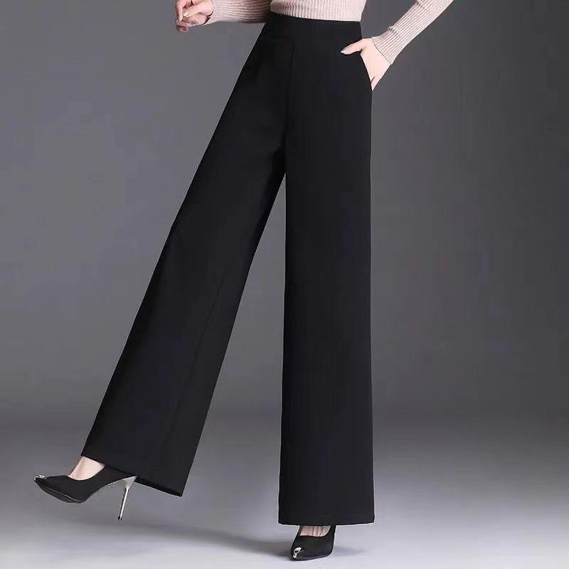 Nová jarní a podzimní móda Jednoduché univerzální kalhoty s vysokým pasem, kapsami, spadlým sedem, rovné, volné, ležérní, jednobarevné, se širokými nohavicemi pro ženy