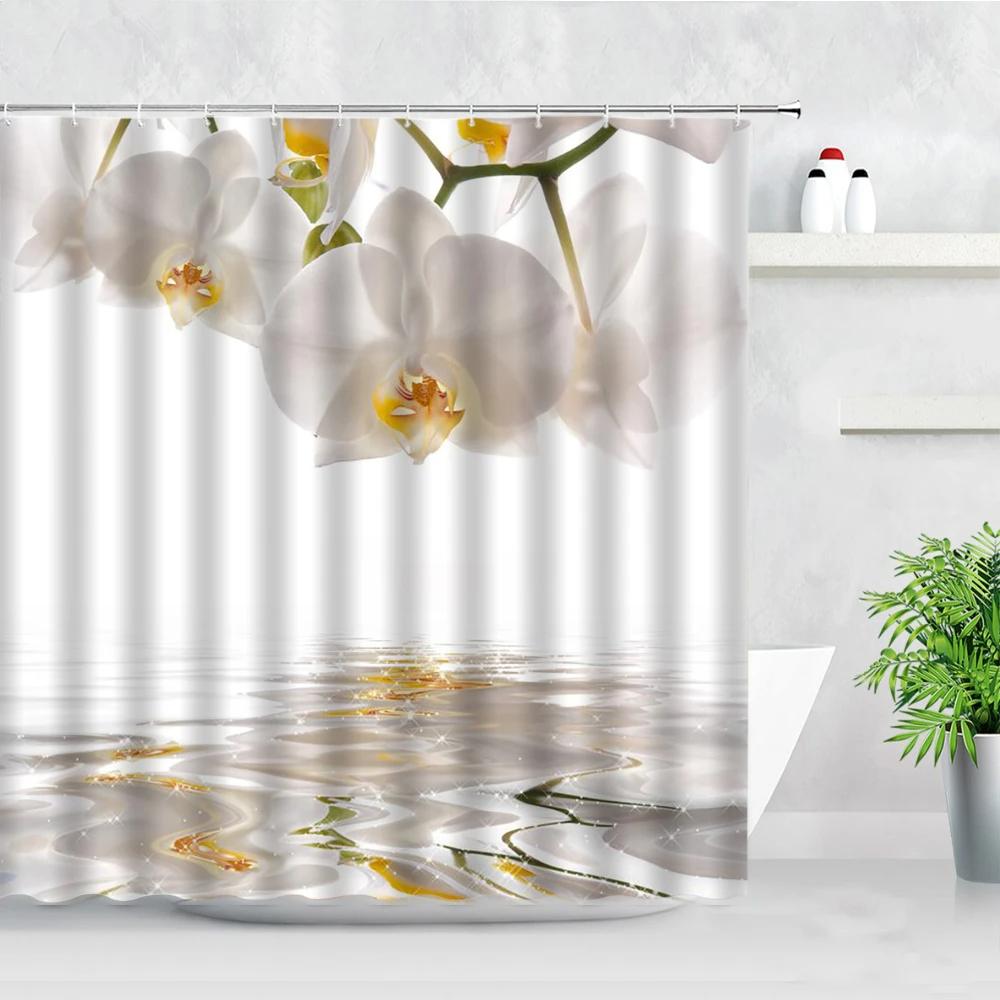 Butterfly Flower Shower Curtain Watercolor Plant Printed Bathroom Curtain Pretty Wildflower Pattern Bath Curtain With Hooks