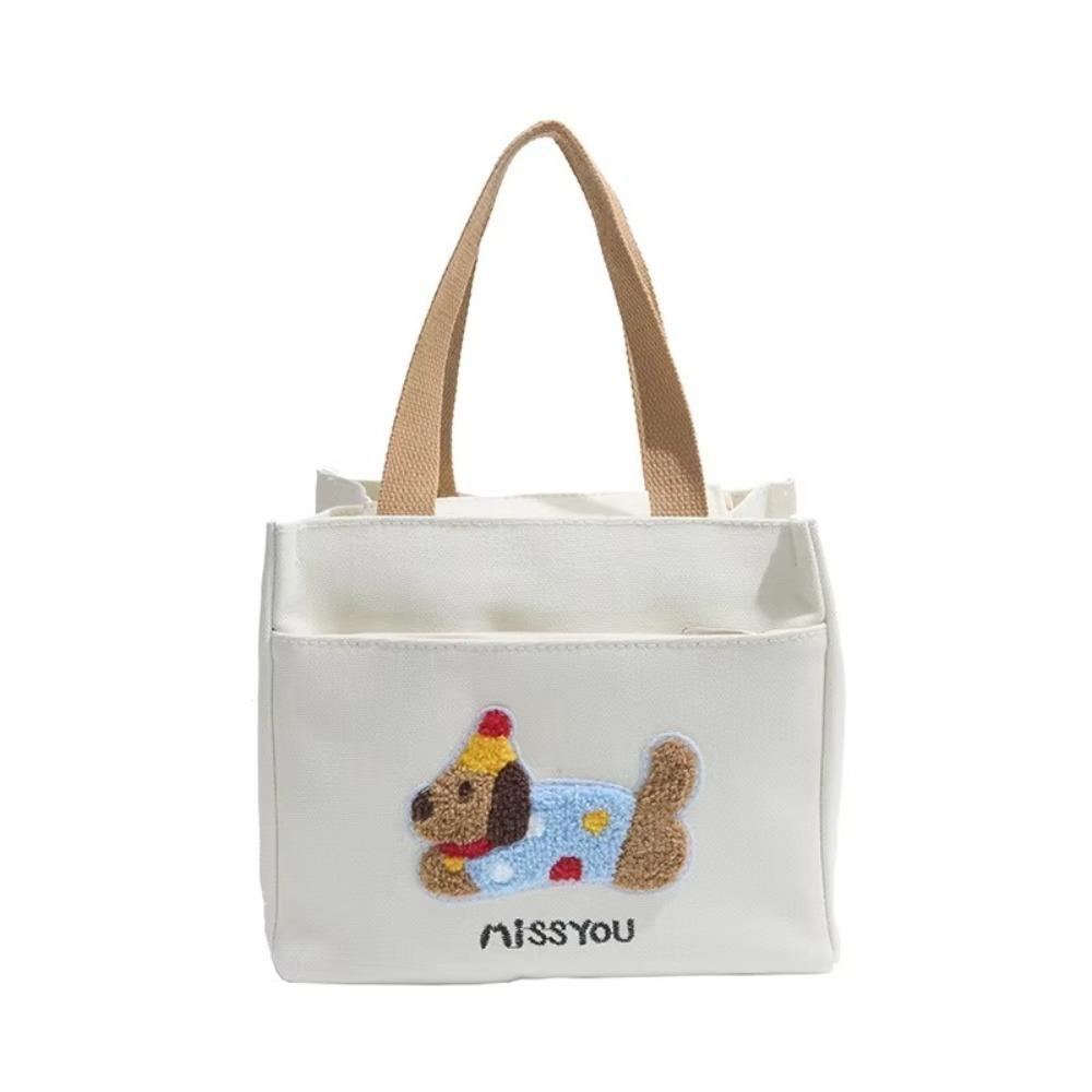 

Cute Dachshund Pattern Lunch Bag Large Capacity Canvas Tote Bag Thermal Women Handbags белый