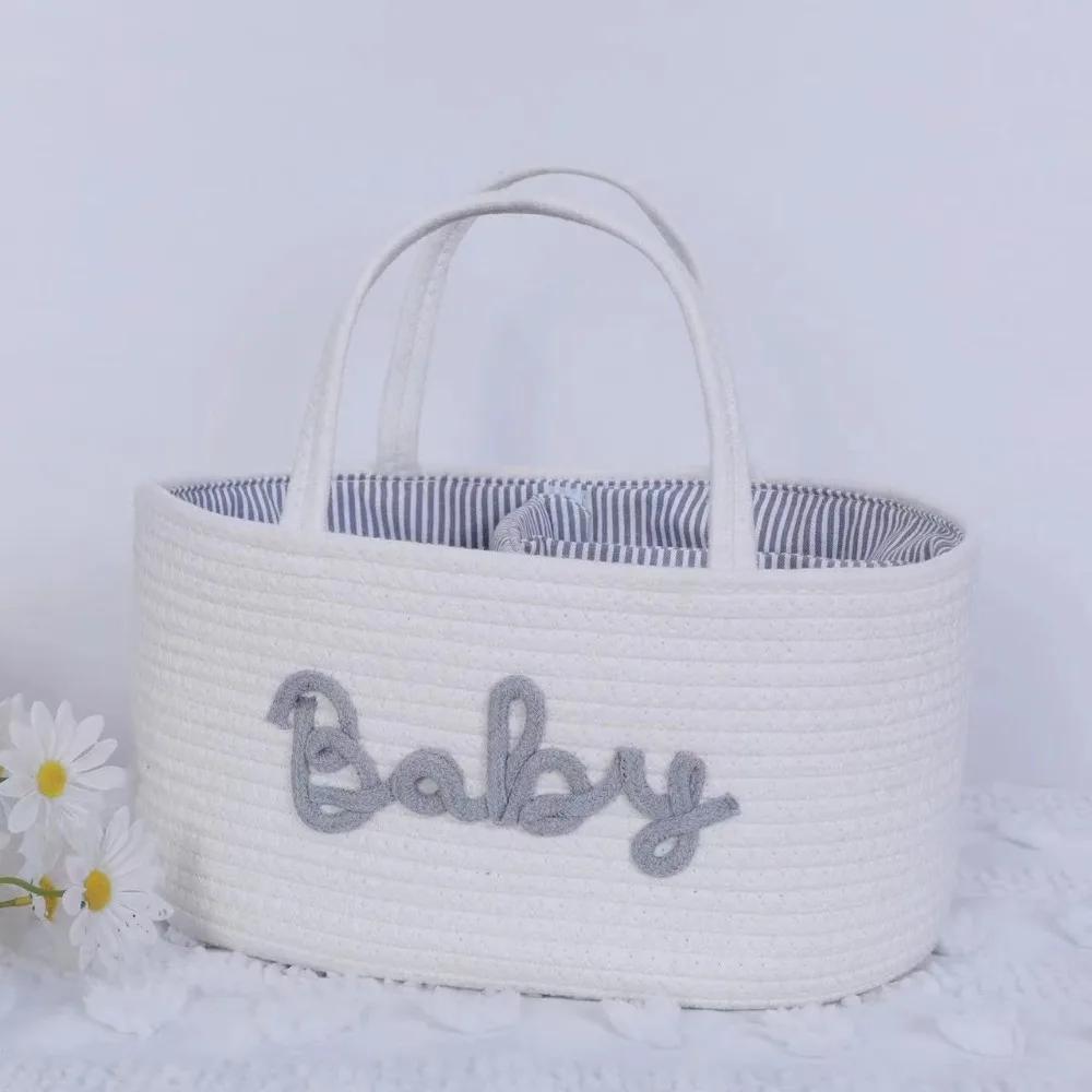 Durable Large Capacity Nappy Organiser Portable Woven Diaper Storage Bag Detachable Versatile Storage Basket for Newborn