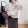 Autumn and winter new round neck solid color knitted cardigan loose lazy soft waxy sweater women's coat tide