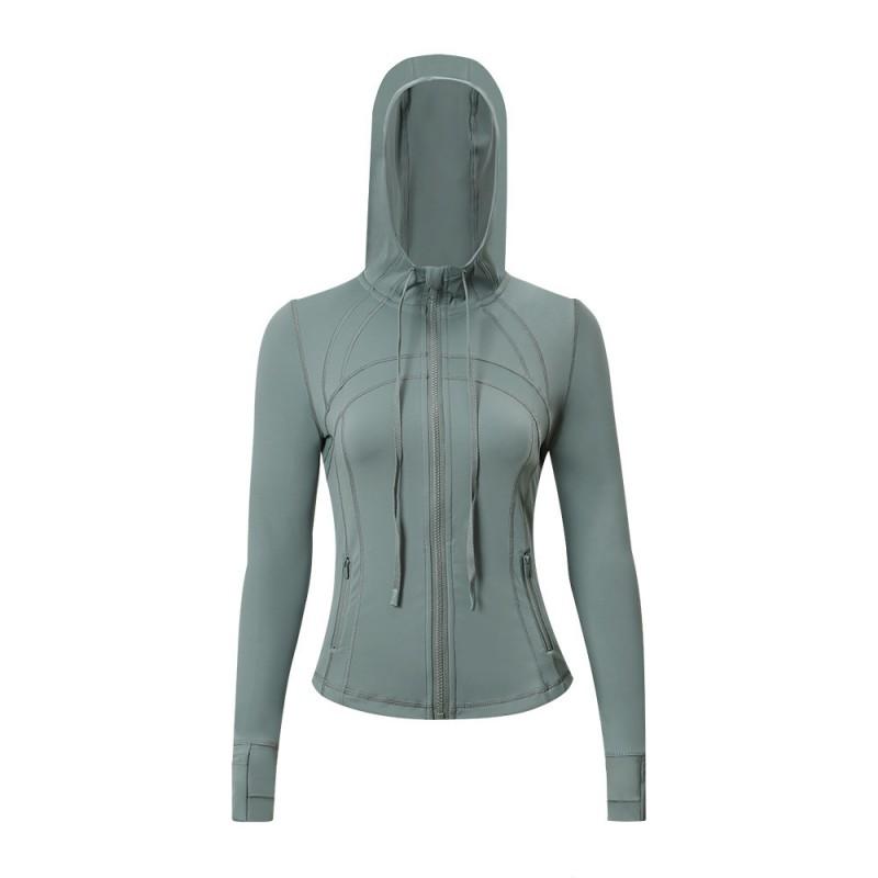 Damen atmungsaktive Kapuzen-Yogajacke Langarm Fitness Top Activewear