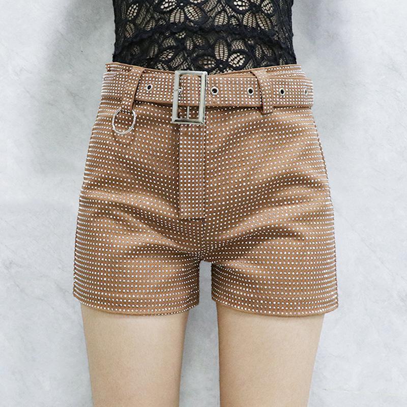 Dámské šortky s vysokým pasem, slim fit, v korejském stylu, s kosočtvercovým vzorem, v dopaminových barvách