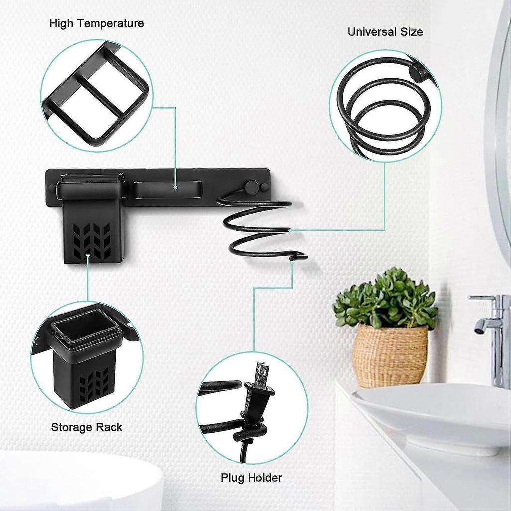 Pxcl Hair Dryer Holder, Wall Mounted Hair Dryer Organizer Holder, Multi-function Bathroom Tool Holder With Storage Rack,superma,1 Piece,black