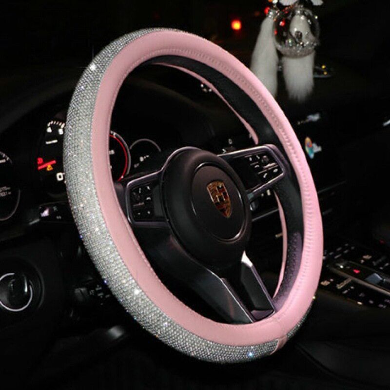 Universal Car Steering Wheel Cover with Diamonds, Fashionable Crystal, Cute Full Diamond Anti-Slip Handlebar Cover for Men and Women Decoration