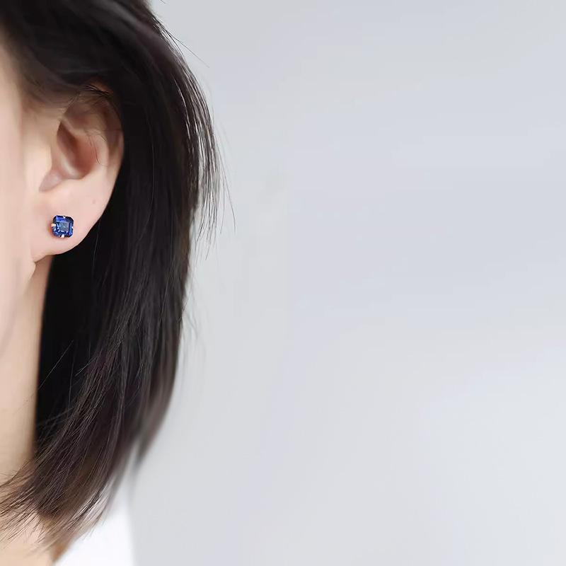 S925 Sterling Silver Natural Stone Blue Stud Earrings for Women