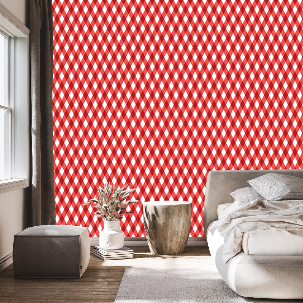 Vichy Red and Coral Plaid Wallpaper for Living Room and Bedroom 50x1000