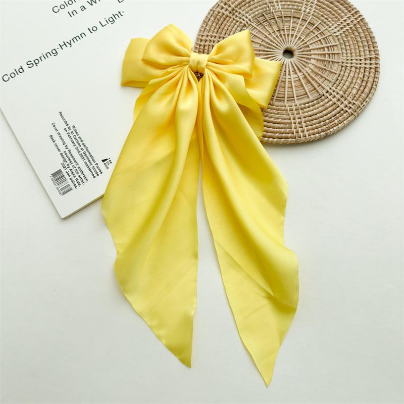 Hairpin Style Bow Double-layered Ribbon Long Tail Tassel Fashionable Lady's Spring Clip Hair Accessory