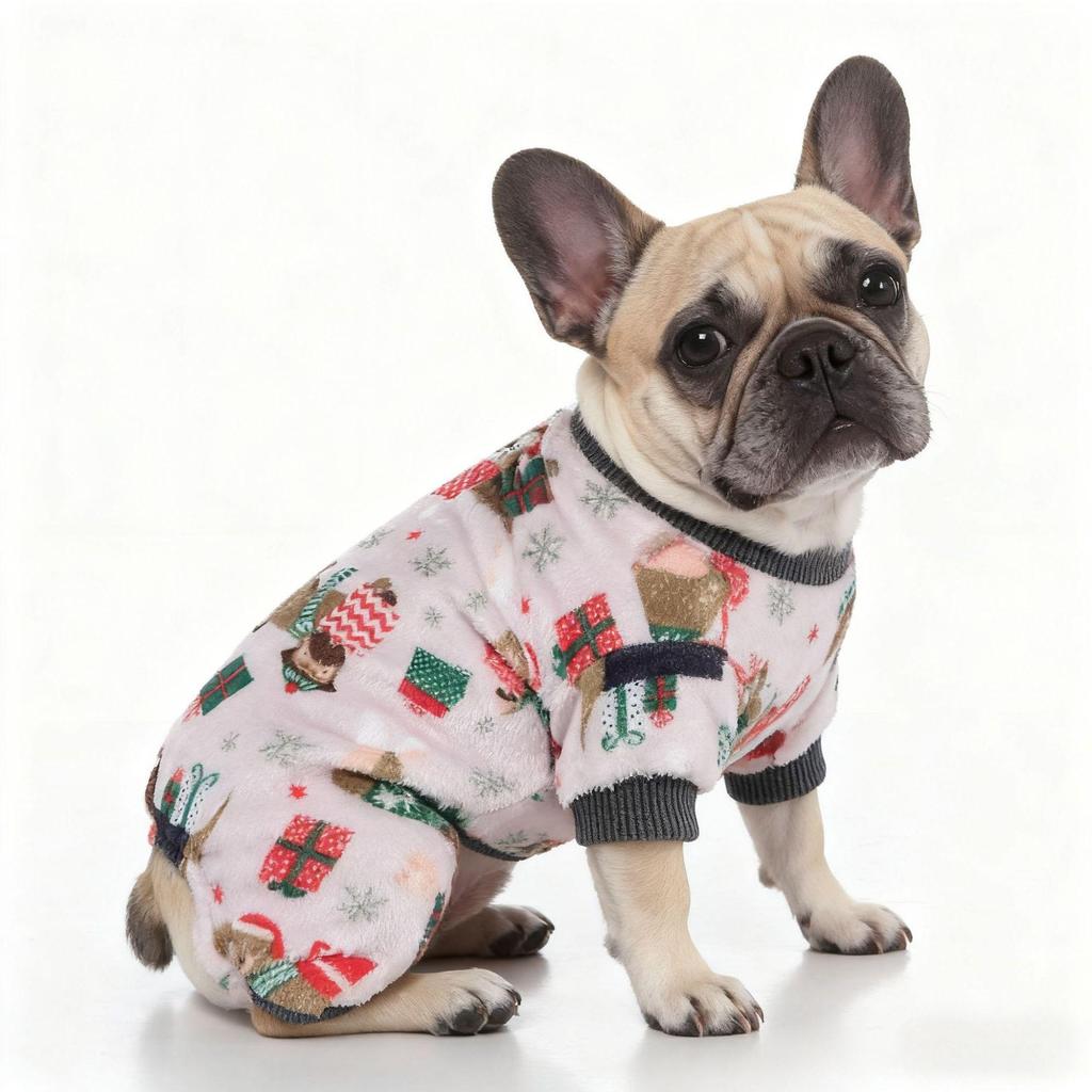 Christmas Four-Legged Elastic Plush Suit for Small Dogs with Ankle Cuffs