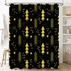 Black Yellow Christmas Trees Shower Curtain with Festive Stars Perfect for Holiday Decorations!