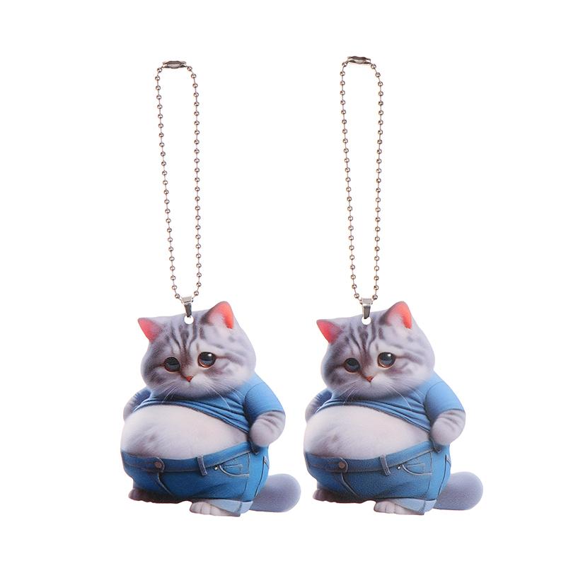 

2 шт. 2D Подвеска для автомобиля в форме милого кота, Реалистичное животное, Декор для зеркала заднего вида автомобиля, школьной сумки, Аксессуары, Подвеска-брелок для зеркала заднего вида A5