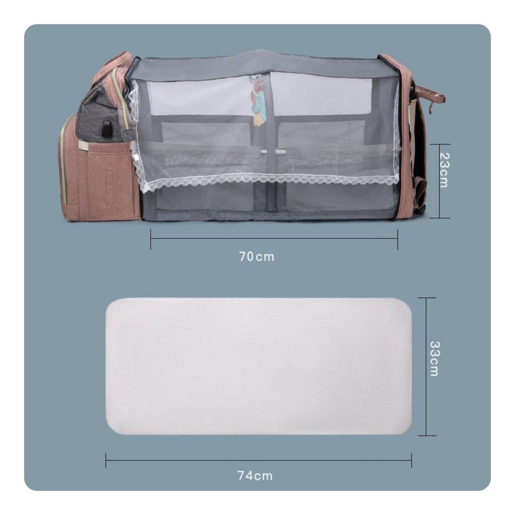 Waterproof Diaper Backpack with Baby Bed Convertible Bag Changing