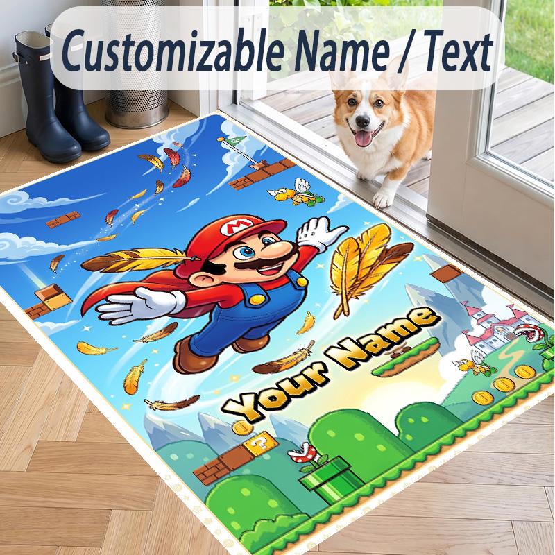 Custom Text Super Mario Pattern Floor Rug Soft Indoor Carpet Mat Living Room Bedroom