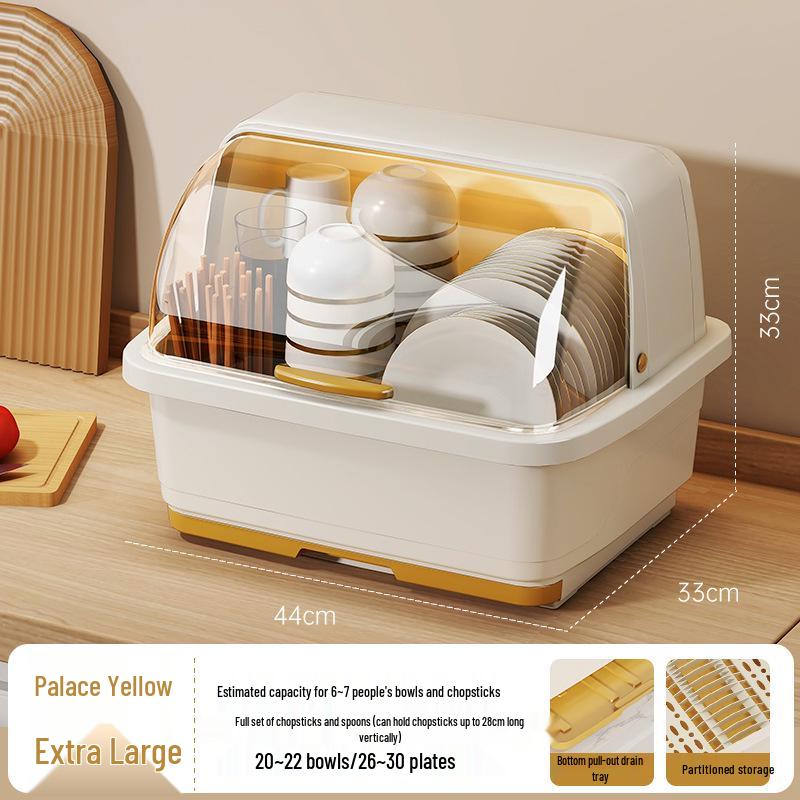 Kitchen Cupboard Dish Rack with Lid and Utensil Holder