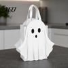 Handle Candy Bag Halloween Ghost Gift Bag, White Pouch with Cute Face, Trick or Tote Treat Favor for Party, Kids Goodie Prizes Holder