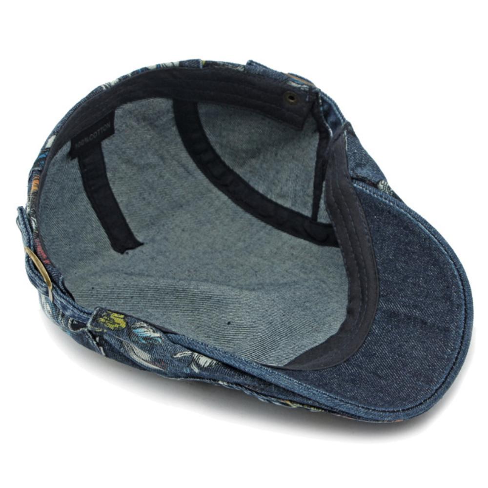 HT4338 Men Women Caps for Spring Autumn Flower Floral Beret Hat Washed Cotton Denim Beret Cap Male Female Artist Painter Cap Hat