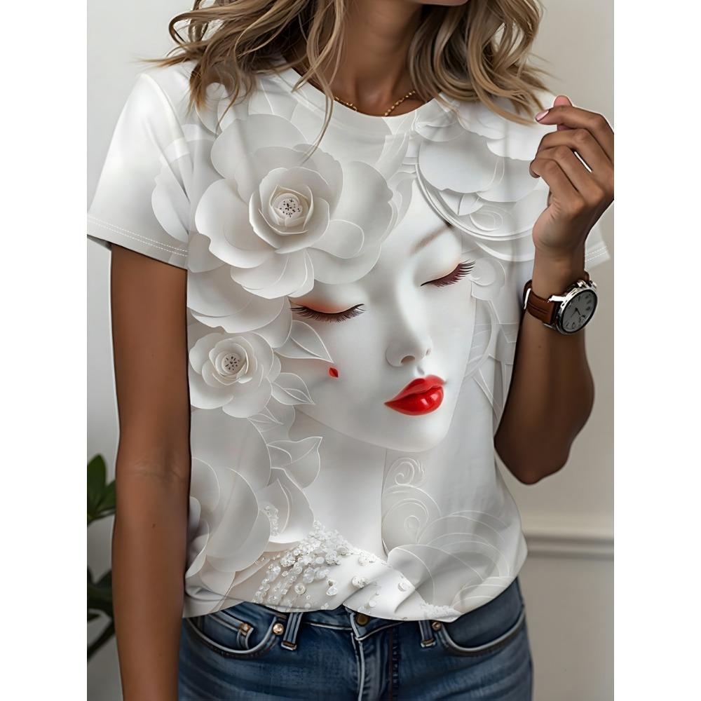 3D Printed T-Shirt for Women Artistic Facial Pattern T-Shirts Summer Fashion O-Neck Loose Tops Short Sleeve Tees Female Clothing