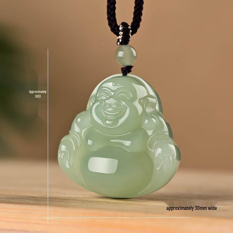 Natural Hetian Jade Guanyin & Buddha Couple Pendants – Clear Water Big Belly Bodhisattva Design.