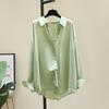 Women's White Oversized Sheer Shirt Long Sleeve Button-Down Casual Blouse with Curved Hem
