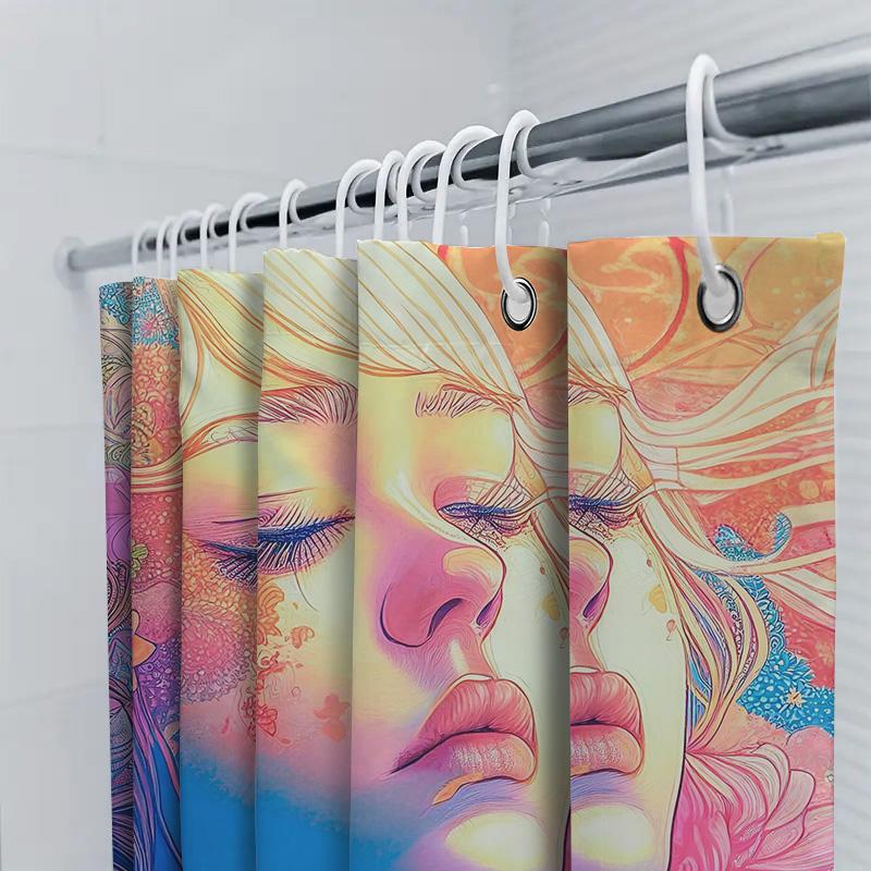 Colorful Shower Curtain Floral Print For Bathroom Decor Modern Artistic Design Easy To Clean Fabric Material