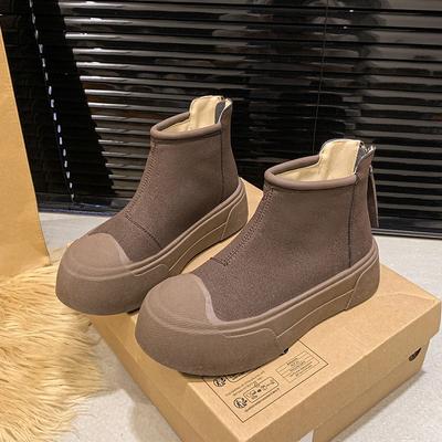Platform Suede Flats Ankle Snow Boots Women Warm Plush Cotton Mid Heels Shoes Brand Winter Fad Trend Cozy Chelsea Botas Mujer