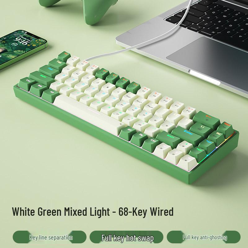BOW Hot-Swappable Wired Mechanical Keyboard - Universal Compact Gaming with Small Red/Brown Switches, 68 Keys