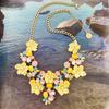 French Retro Stained Glass Spray Paint Flower Necklace - Vintage Fashion Versatile Pendant