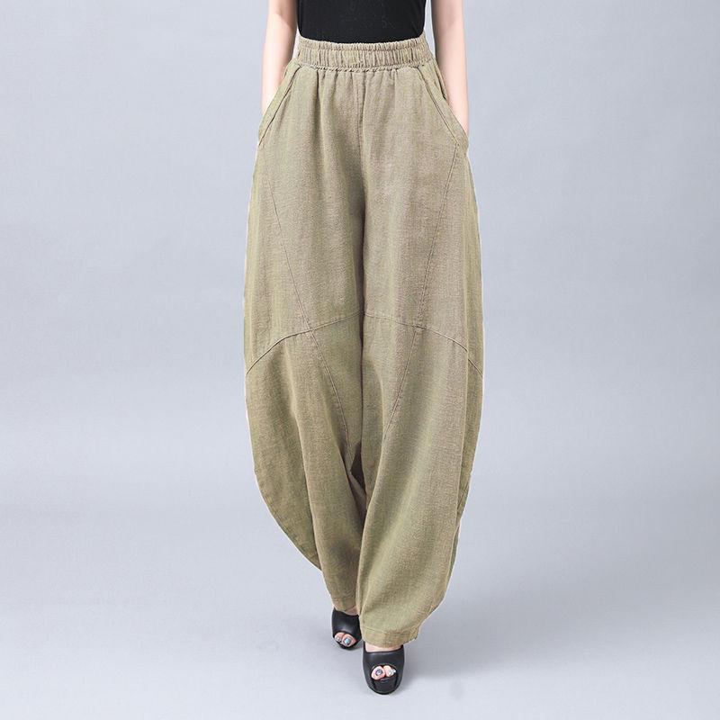 New Retro Cotton Linen Women's Plus Size Tai Chi Harem Pants - Wide Leg Lantern Trousers for Spring, Summer, and Autumn