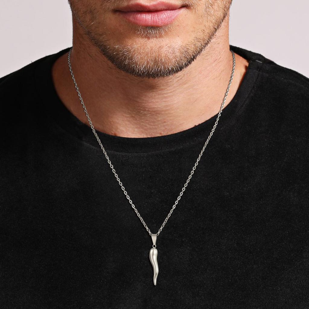 Collana Corno Italiano, Collane con Ciondolo Cornetto Italiano in Acciaio Inossidabile, Gioielli Unisex per Uomo e Donna