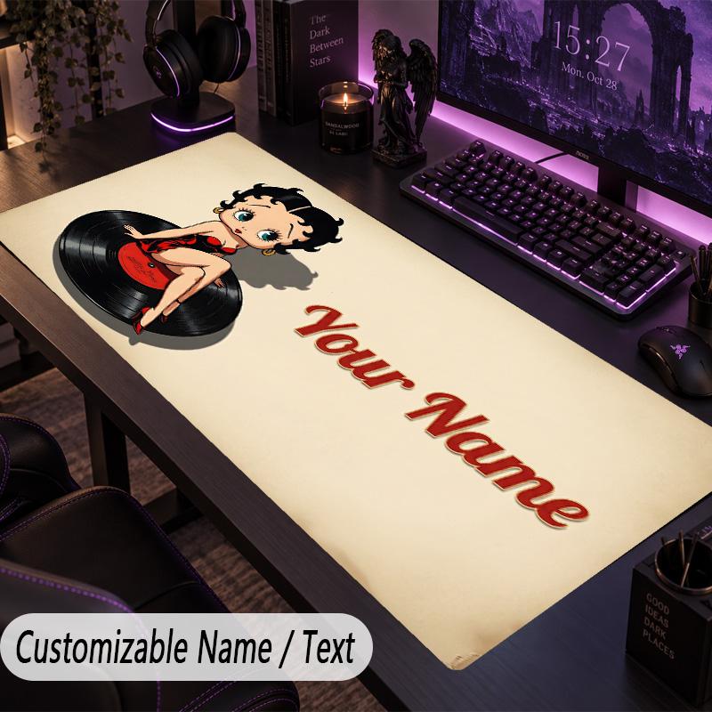 Custom Text Big Mousepad, Extended Desk Pad For Laptop Work GameBetty Boop