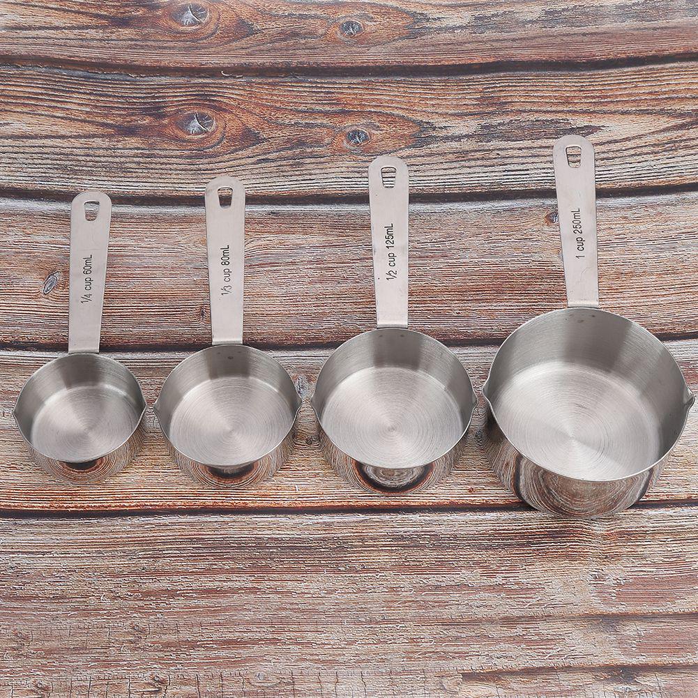 Stainless Steel Measuring Cup, 4 Piece Measuring Spoon Set with Brushed Interior and Clear Scale For baking coffee, milk, tea and liquids in the kitch