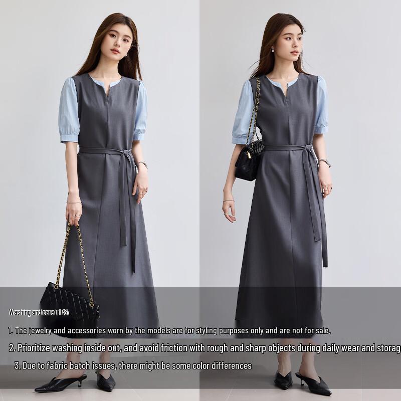VICTORIA&VERA Elegant Faux Two-Piece Midi Dress