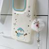 Eleganter Schneeflocken- und Weißer Pompons Feiertags-Handystrap Perlenbesetztes Handy-Lanyard Schultaschendekoration für Frauen Mädchen