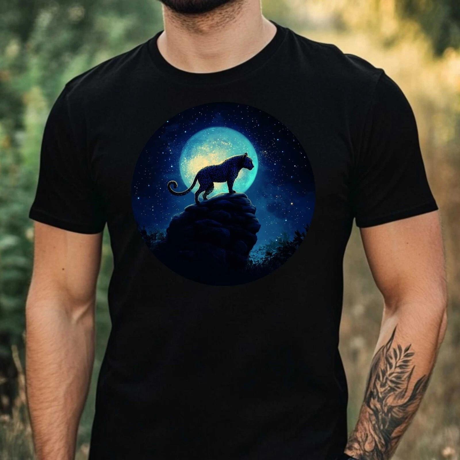 T-Shirt Herren Gepard im Mondlicht Motiv Baumwolle Größe XS bis 5XL XXXXL