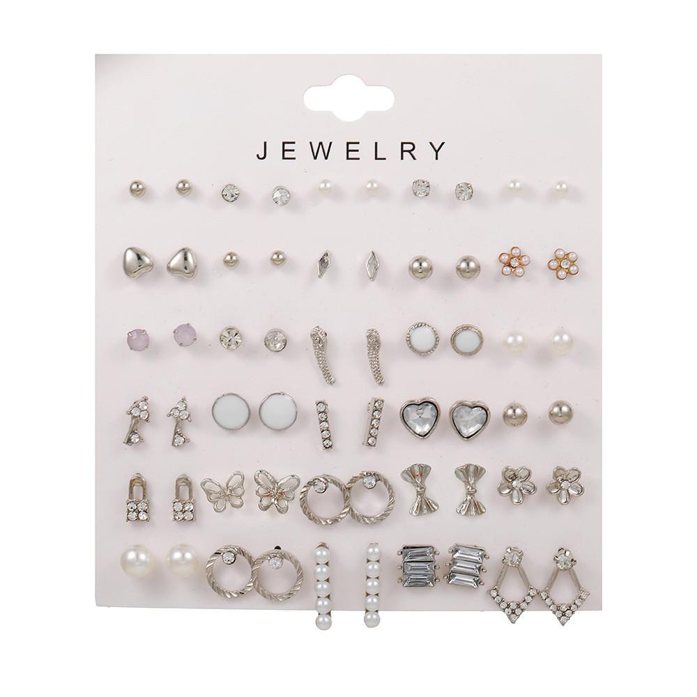 

Alloy Geometric Ear Studs Set With Floral Design For Fashion Ear Jewelry срібний
