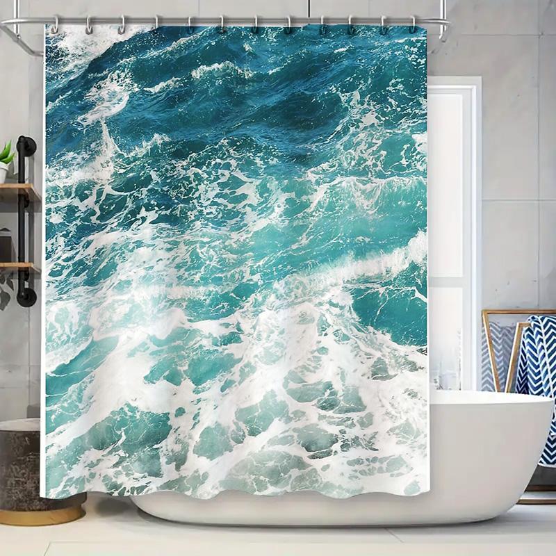 

Ocean Wave Shower Curtain Blue Sea Beach Bathroom Decor Waterproof Fabric Liner Backdrop W60H190(CM)-1 Pcs