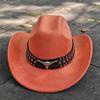 Retro Suede Leather Western Cowboy Fedora Hat For Men Women Bull Head Accessories Fashion Travel Party Hat Denim Hat Sombrero