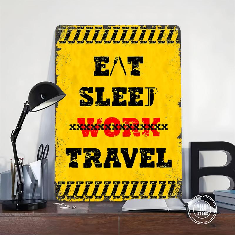 Eat Sleep Travel Grafik Metallposter Personalisierte Wandkunst Retro Vintage Blechschilder für Zimmerdekoration Heimdekoartikel