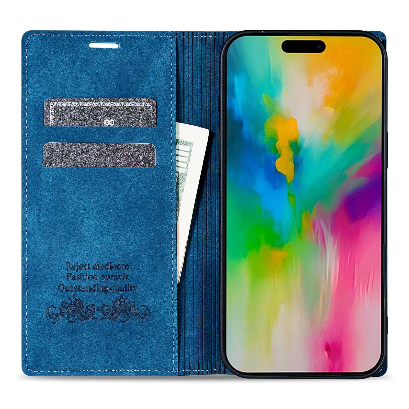 

For iPhone 16 Wallet Case Magnetic Closing Leather Phone Cover Blue