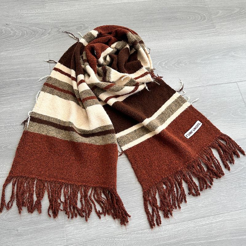 Autumn and winter fashion versatile striped wool scarf light luxury high-end knitted cashmere scarf scarf