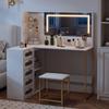 Dressing Table With LED Mirror And Stool L Shaped Vanity Desk With Drawers And Shelves White