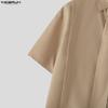 INCERUN Men Tie Lapel Neck Short Sleeve Buttons Irregular Casual Oversized Shirts