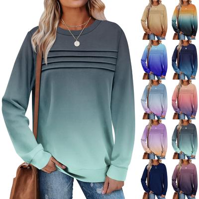 Bluza casual de damă cu mânecă lungă și gât rotund, croială mulată, cu pliuri