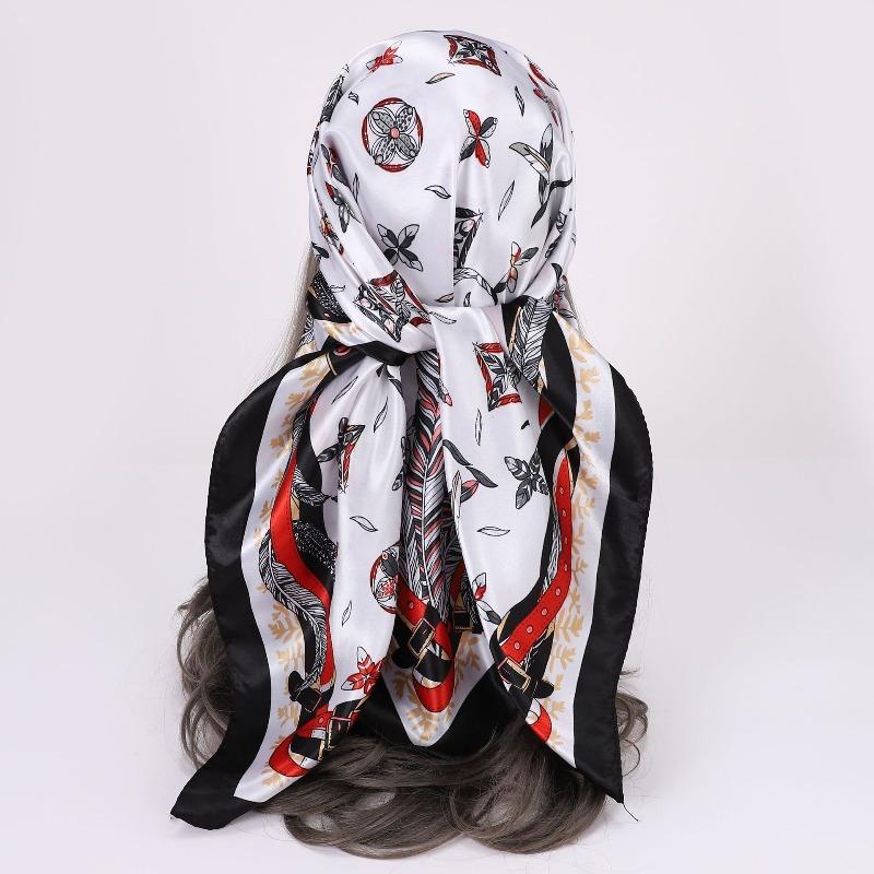 New 90 * CM Satin Square Scarf, Women's Headscarf, Scarf CO Contrasting Color Shawl Striped Simple Model
