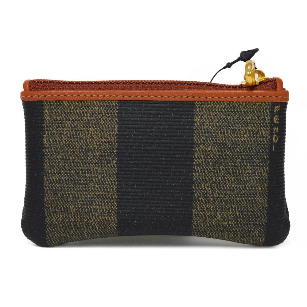 Used 11491 Old Pecan Coin Purse 7943 Striped Brown Key Ring Vintage FF Logo Fabric Kaiiki Unisex from Japan AUTHENTIC