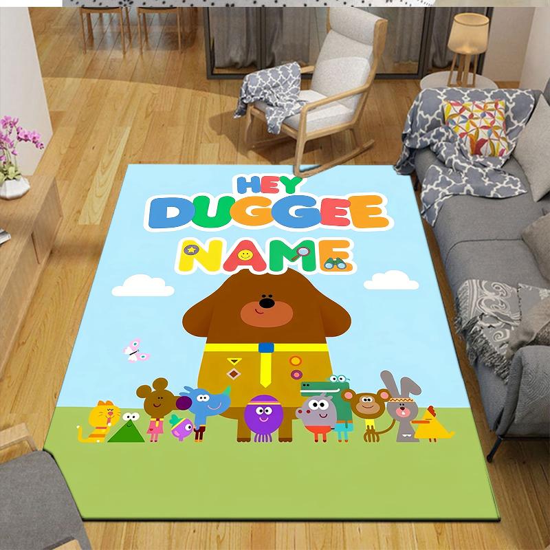 Custom Name,Duggee Home Sofa Decoration for Living Room & Bedroom, Non‑Slip Play Flannel Floor Mat for Game Room