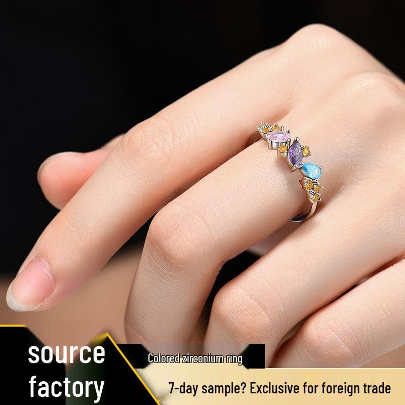 Women's S925 Sterling Silver Zircon Fashion Ring with Cross-border Design
